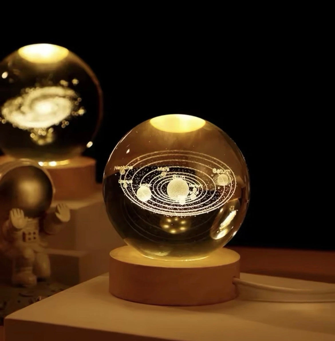 3D Crystal Ball Night Light with Stand, Milky Way Galaxy Glass Sphere Lamp