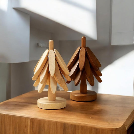 Wooden Trivets for Hot Dishes Folding Tree Shape Black Walnut Table Mat Holders