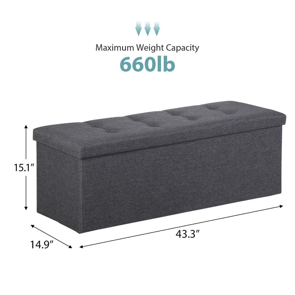 43" Folding Storage Ottoman Bench Storage Chest Footrest with Padded Seat Gray