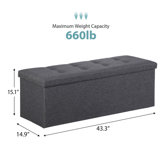 43" Folding Storage Ottoman Bench Storage Chest Footrest with Padded Seat Gray
