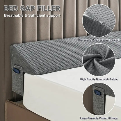 Gap Filler Bed Wedge Pillow for Headboard Gap, High-Density Memory Foam with Breathable CoverBed, Mattress Gap Filler(0-8"), Bed Wedge for Gap Between Your Headboard and Mattress Dark Grey