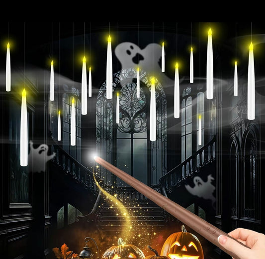 12 LED Flameless Floating Candles Magic Wand Remote Halloween Decor