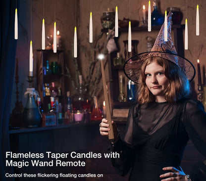 12 LED Flameless Floating Candles Magic Wand Remote Halloween Decor