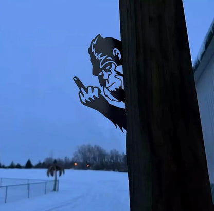 Peek-a-Boo Flipping Off Bigfoot Metal Sign - Bigfoot Says Your #1 - Size 10x15in