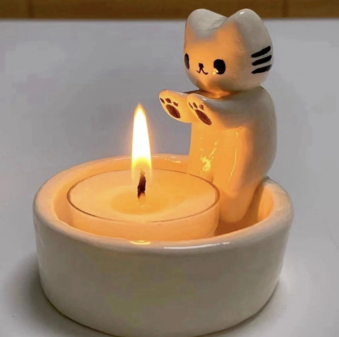Warming Its Paws Cartoon Kitten Candle Holder Cat Candle Holder