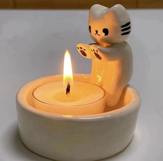 Warming Its Paws Cartoon Kitten Candle Holder Cat Candle Holder