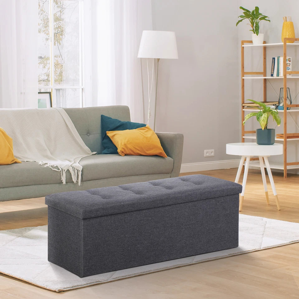 43" Folding Storage Ottoman Bench Storage Chest Footrest with Padded Seat Gray